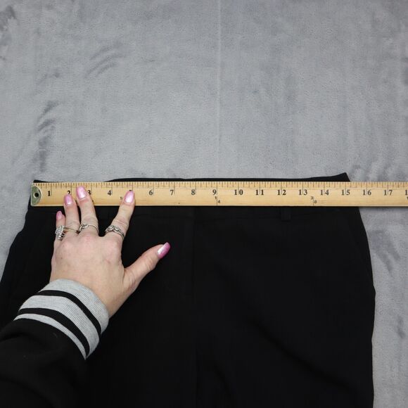 Casual Pants Women 8 Black Plain Petite Mid Rise Flat Front Wide Leg Dress Pants - Picture 3 of 16